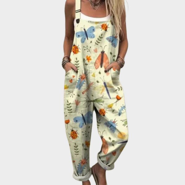 Rosalinde Erfurt | Latzhose mit Aquarell-Blumen Creme