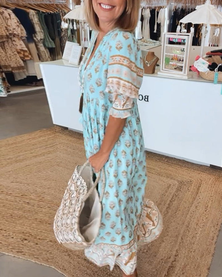 Isolde Bayreuth | Midi-Kleid mit Floralen Mustern und V-Ausschnitt