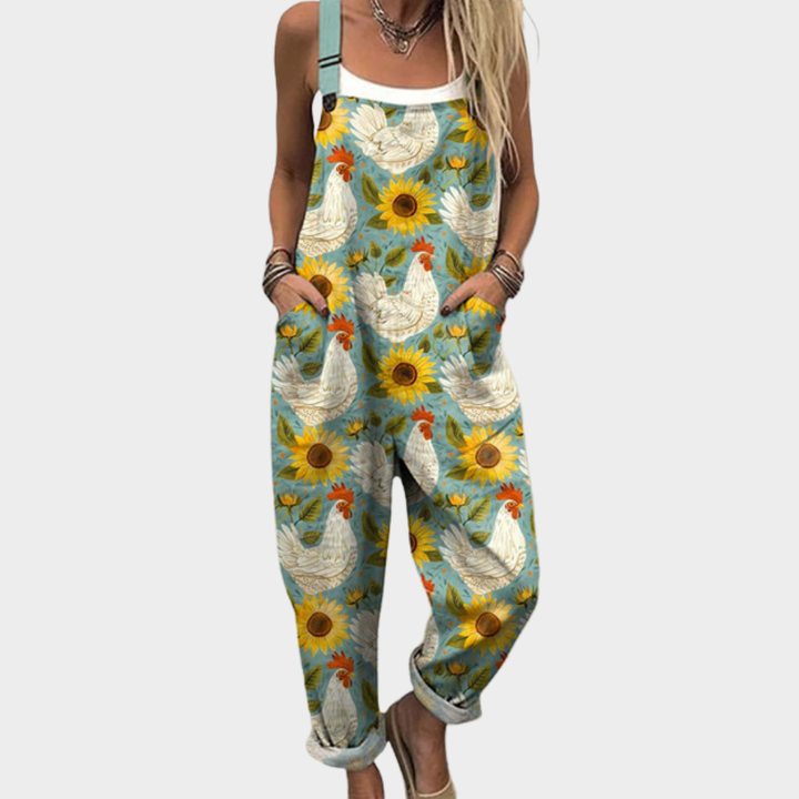 Emma Aachen | Latzhose mit Sonnenblumen und Hühnern