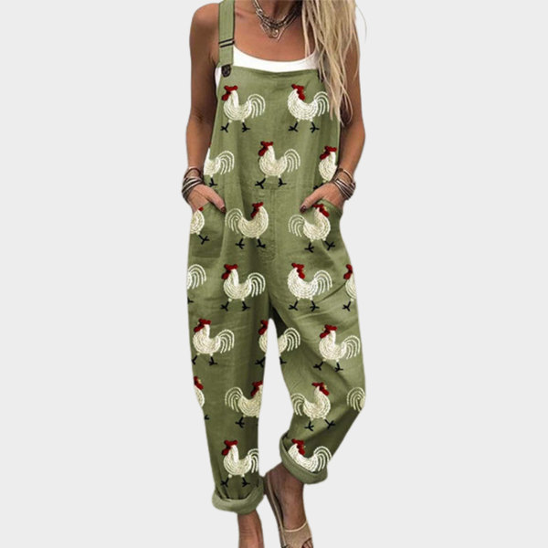 Josefine Schwerin | Latzhose mit Hahn-Motiv Olivgrün