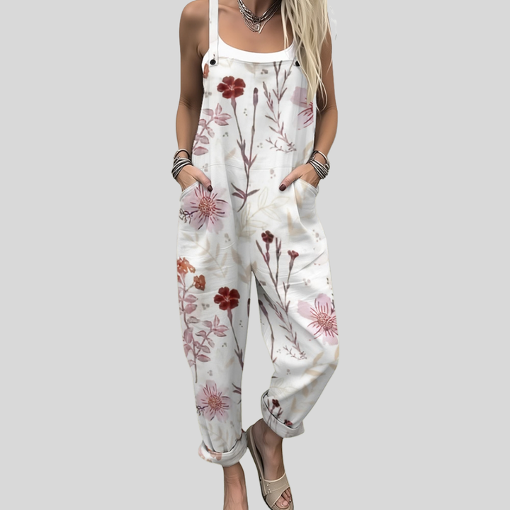 Emma Wismar | Weiße Latzhose mit Roten Blüten
