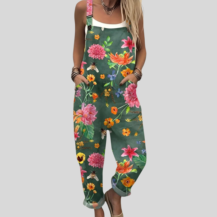 Frieda Lübeck | Florale Latzhose Petrolgrün