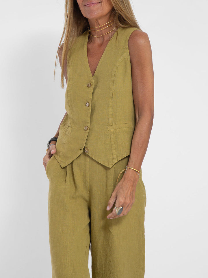 Charlotte Worms | Ensemble Gilet mit Knöpfen & Weite Hose