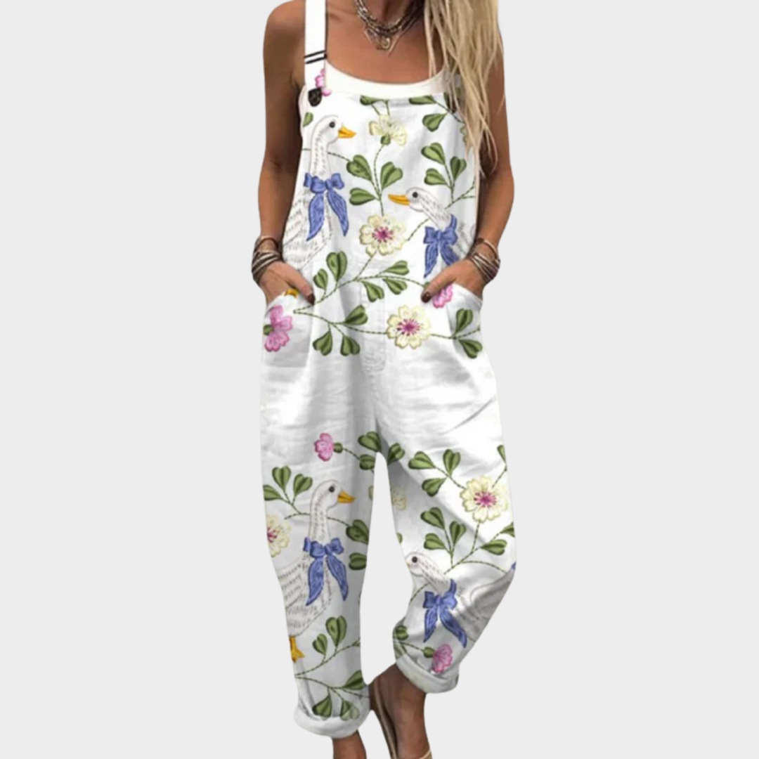 Rosalie Ulm | Florale Latzhose mit Wildblumen Weiß
