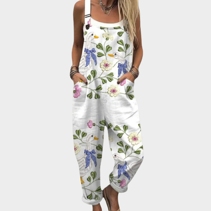 Rosalie Ulm | Florale Latzhose mit Wildblumen Weiß