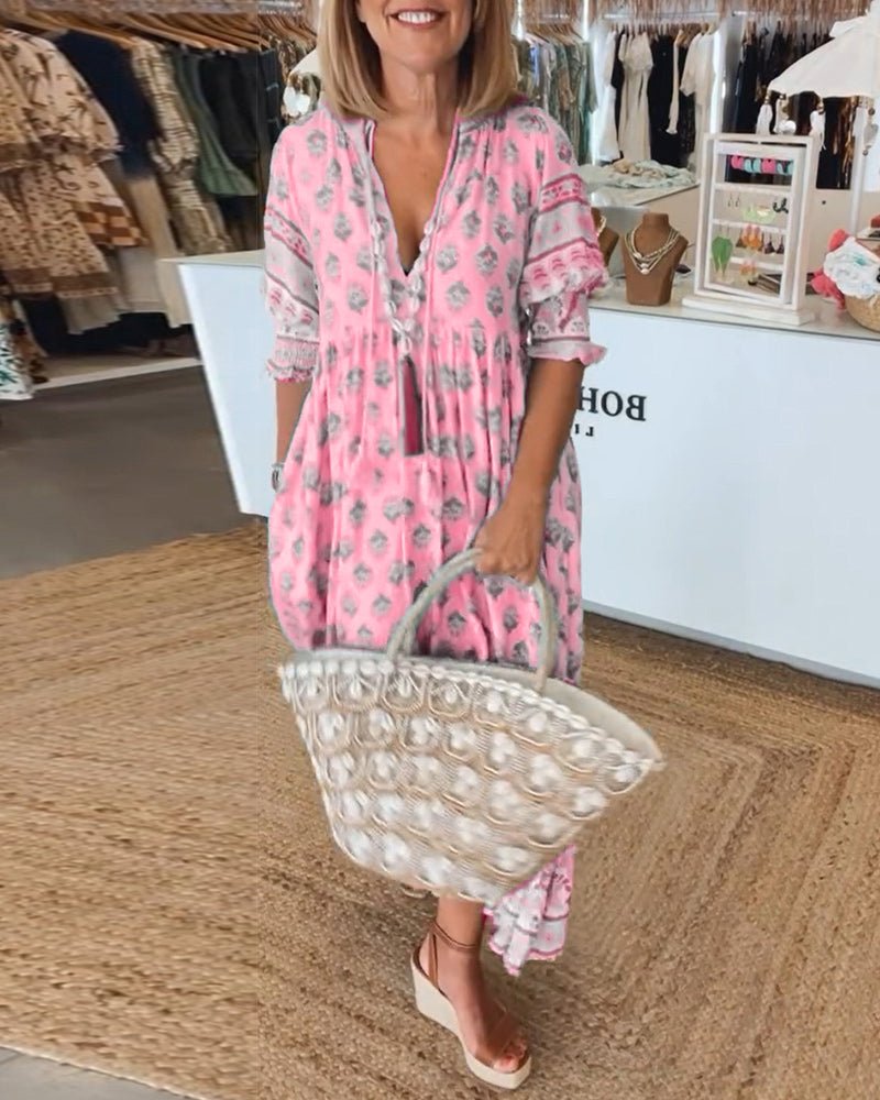Isolde Bayreuth | Midi-Kleid mit Floralen Mustern und V-Ausschnitt