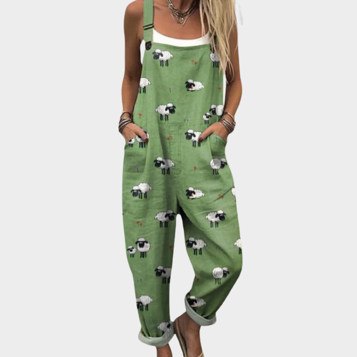 Ottilie Ansbach | Grüne Latzhose mit Schafmotiv