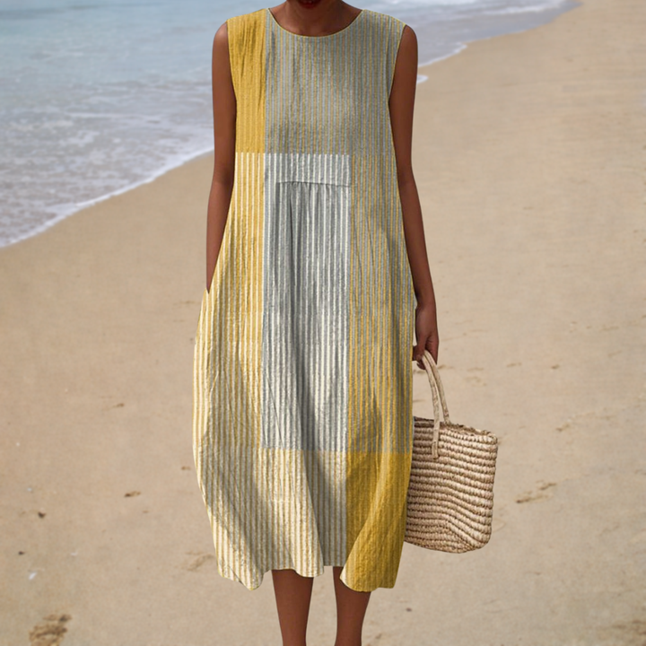 Mia Coburg | Bequeme Sommerkleid Ohne Ärmel in Beige