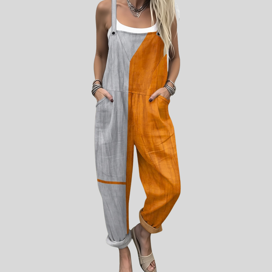 Christiane Schwerin | Latzhose Color-Block Grau-Orange