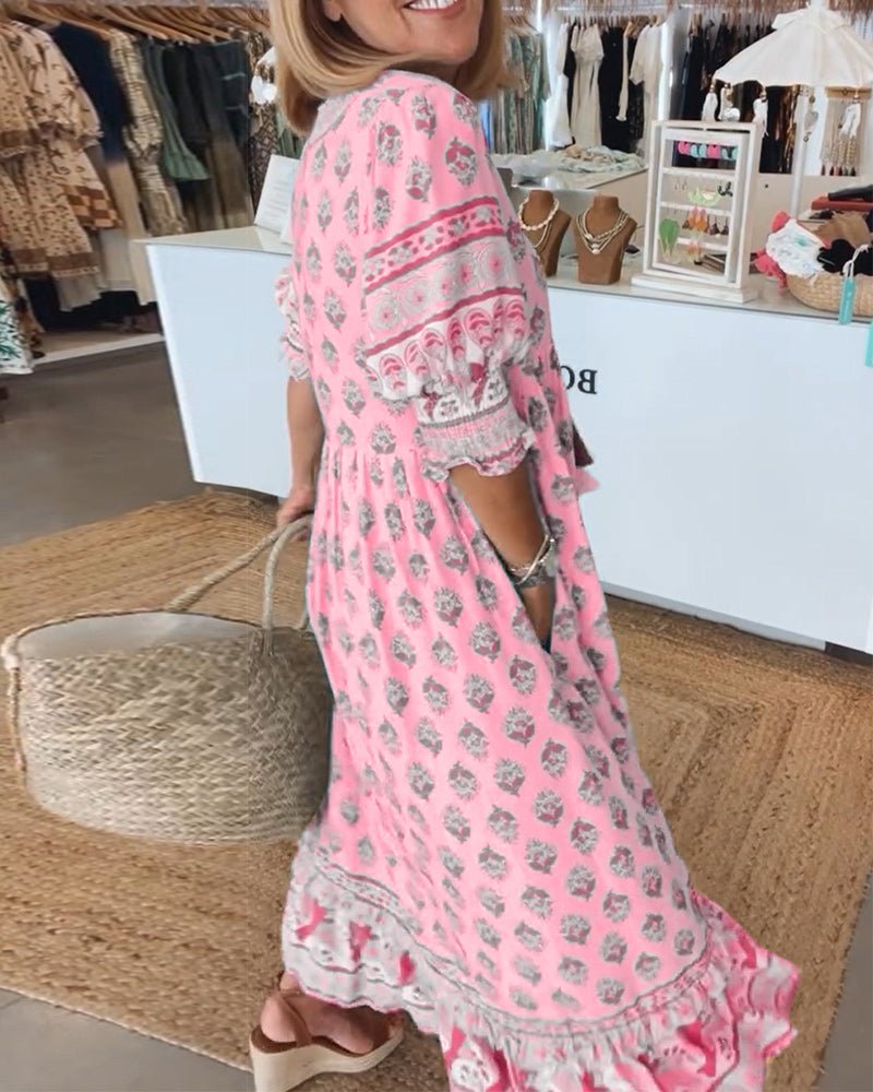 Isolde Bayreuth | Midi-Kleid mit Floralen Mustern und V-Ausschnitt