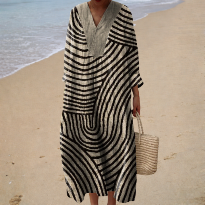 Leonie Baden-Baden | Flatterndes Sommerkleid mit Print in Beige