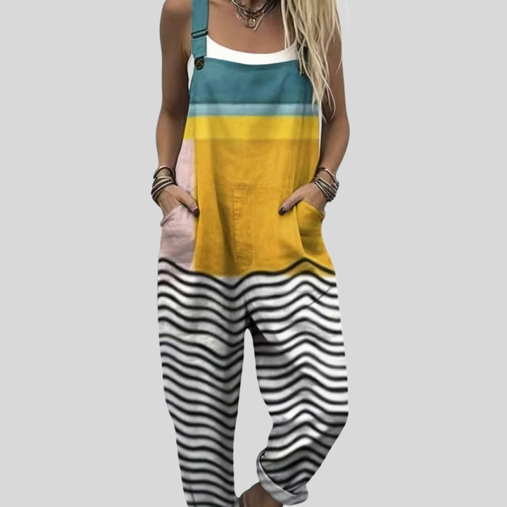 Katharina Wernigerode | Color-Block Latzhose Petrol-Gelb
