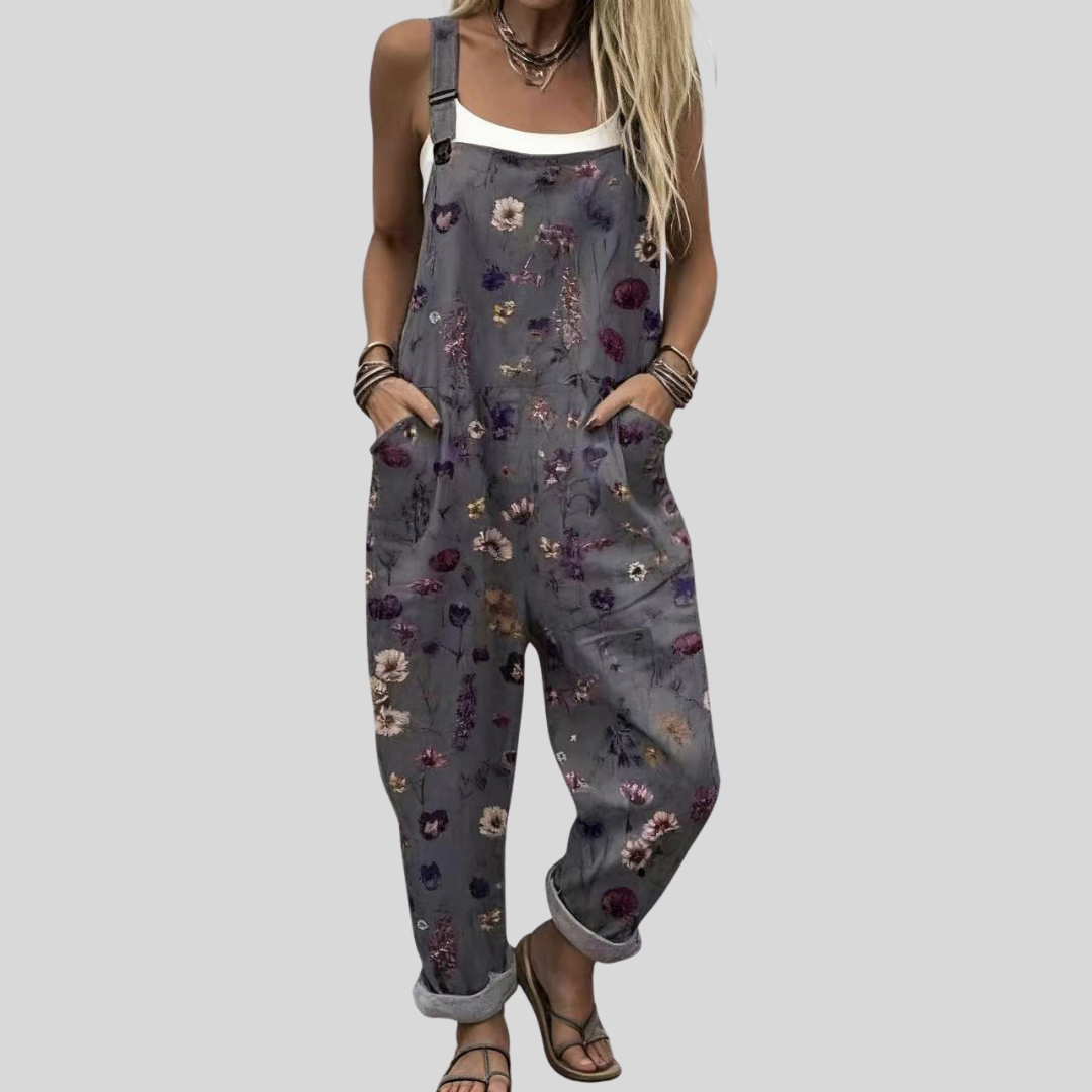 Mia Trier | Graue Latzhose mit Bunten Blümchen