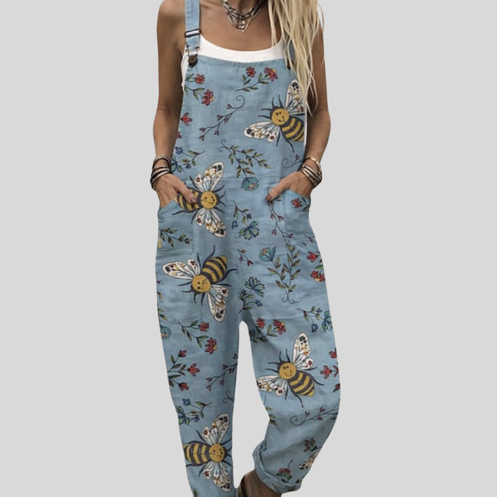 Frieda Aachen | Hellblaue Latzhose mit Bienen