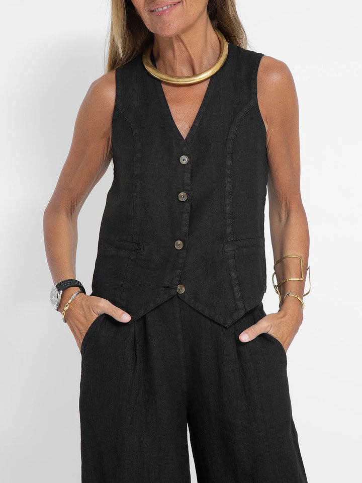 Charlotte Worms | Ensemble Gilet mit Knöpfen & Weite Hose