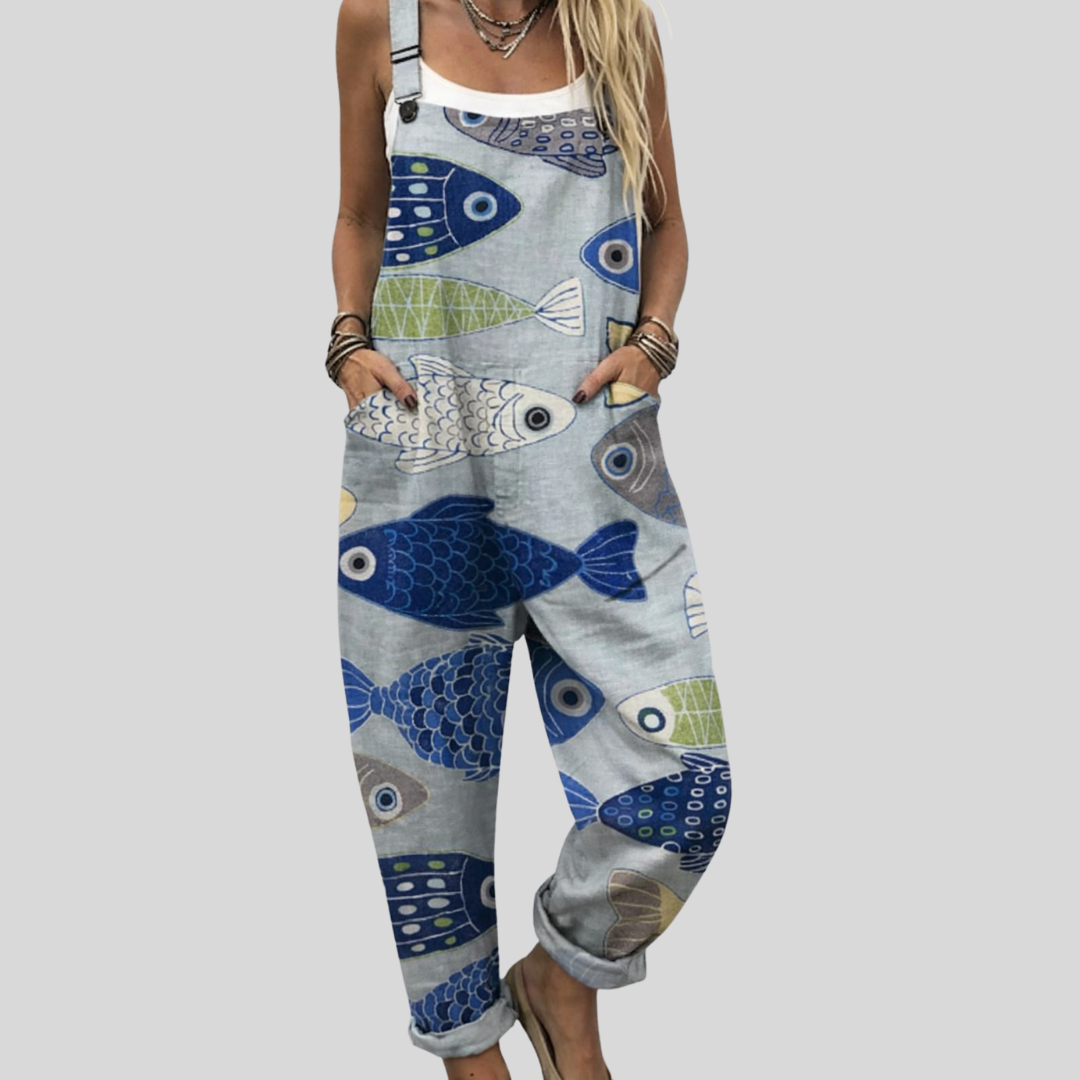 Sieglinde Celle | Latzhose mit Fisch-Motiv Blau