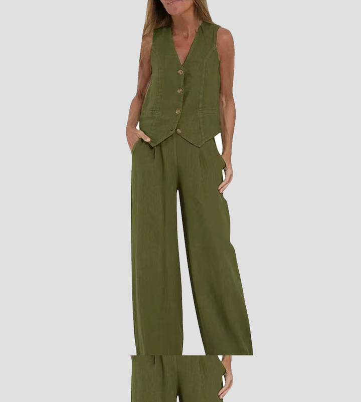 Charlotte Worms | Ensemble Gilet mit Knöpfen & Weite Hose
