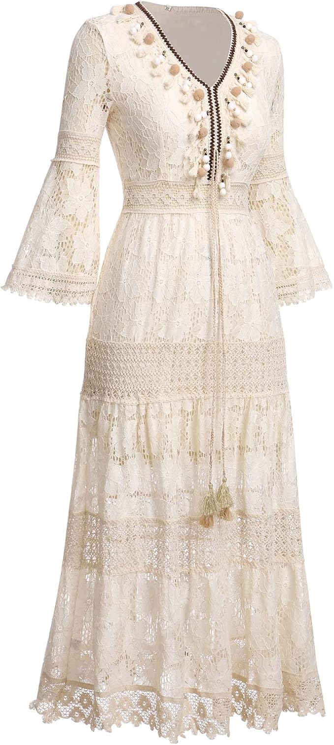 Waltraud Bayreuth | Boho-Spitzenkleid in Beige