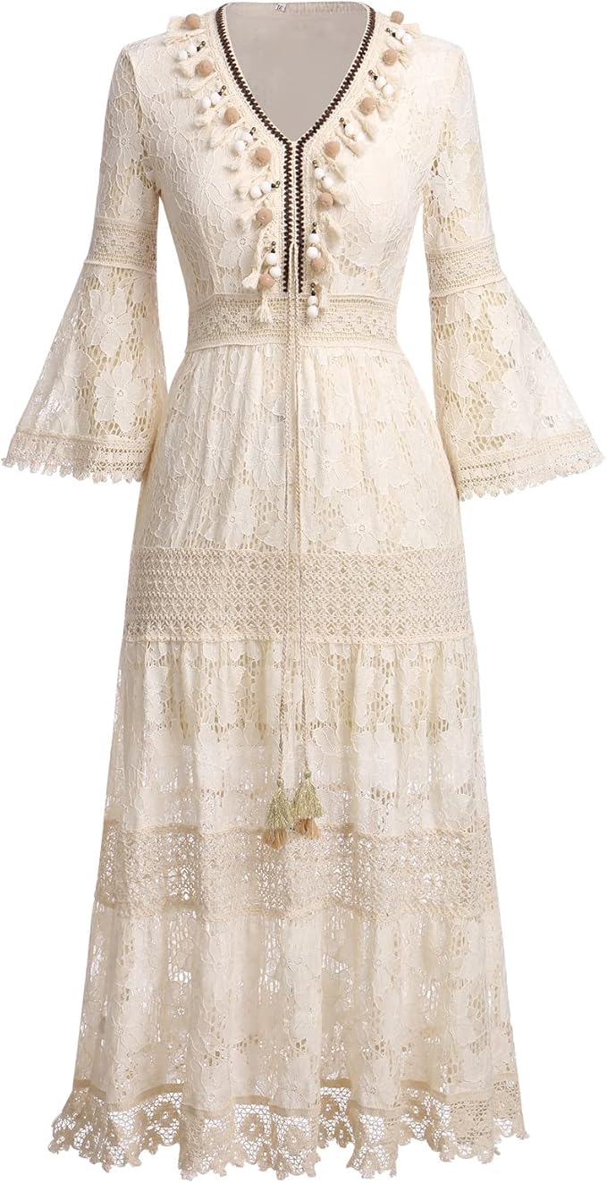 Waltraud Bayreuth | Boho-Spitzenkleid in Beige