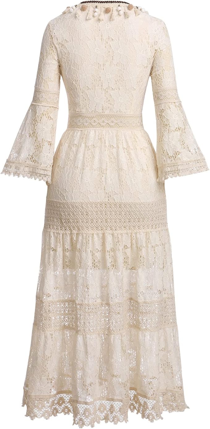 Waltraud Bayreuth | Boho-Spitzenkleid in Beige