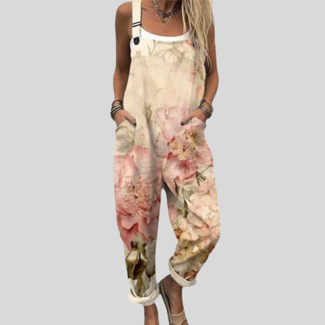 Josefine Trier | Latzhose mit Aquarell-Rosen Creme
