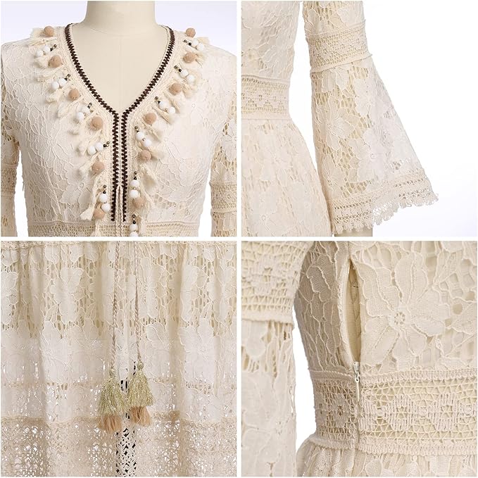 Waltraud Bayreuth | Boho-Spitzenkleid in Beige