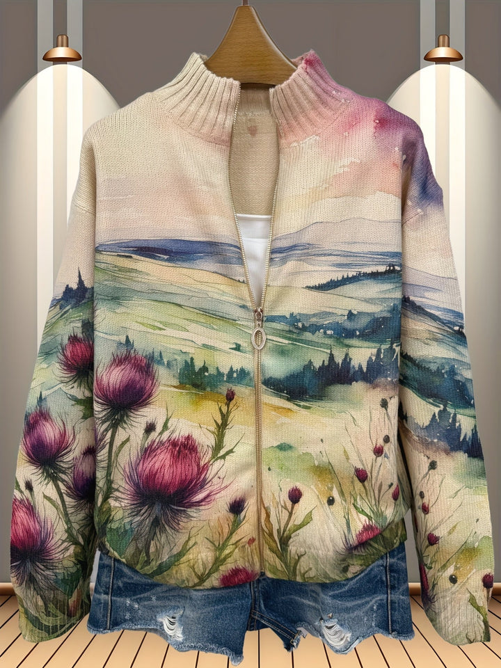Martina | Zip-Strickjacke mit Landschaftsmotiv