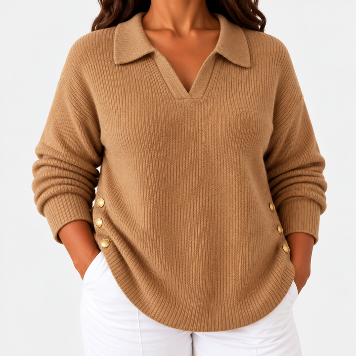 V-Neck Jumper with Collar for Women