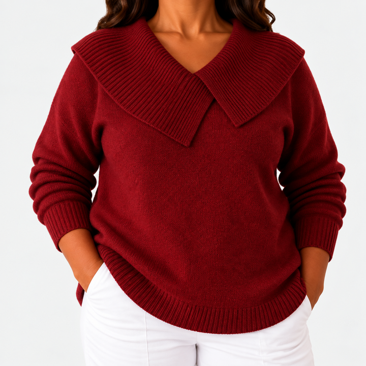 Warm Jumper with Soft Collar for Women