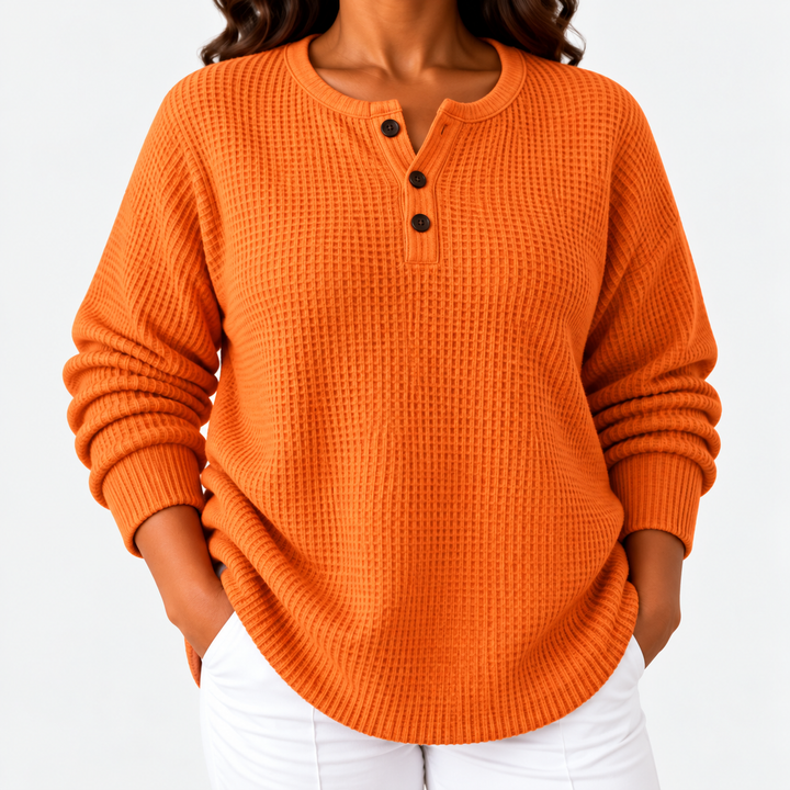 Cosy Waffle Henley Sweatshirt for Women