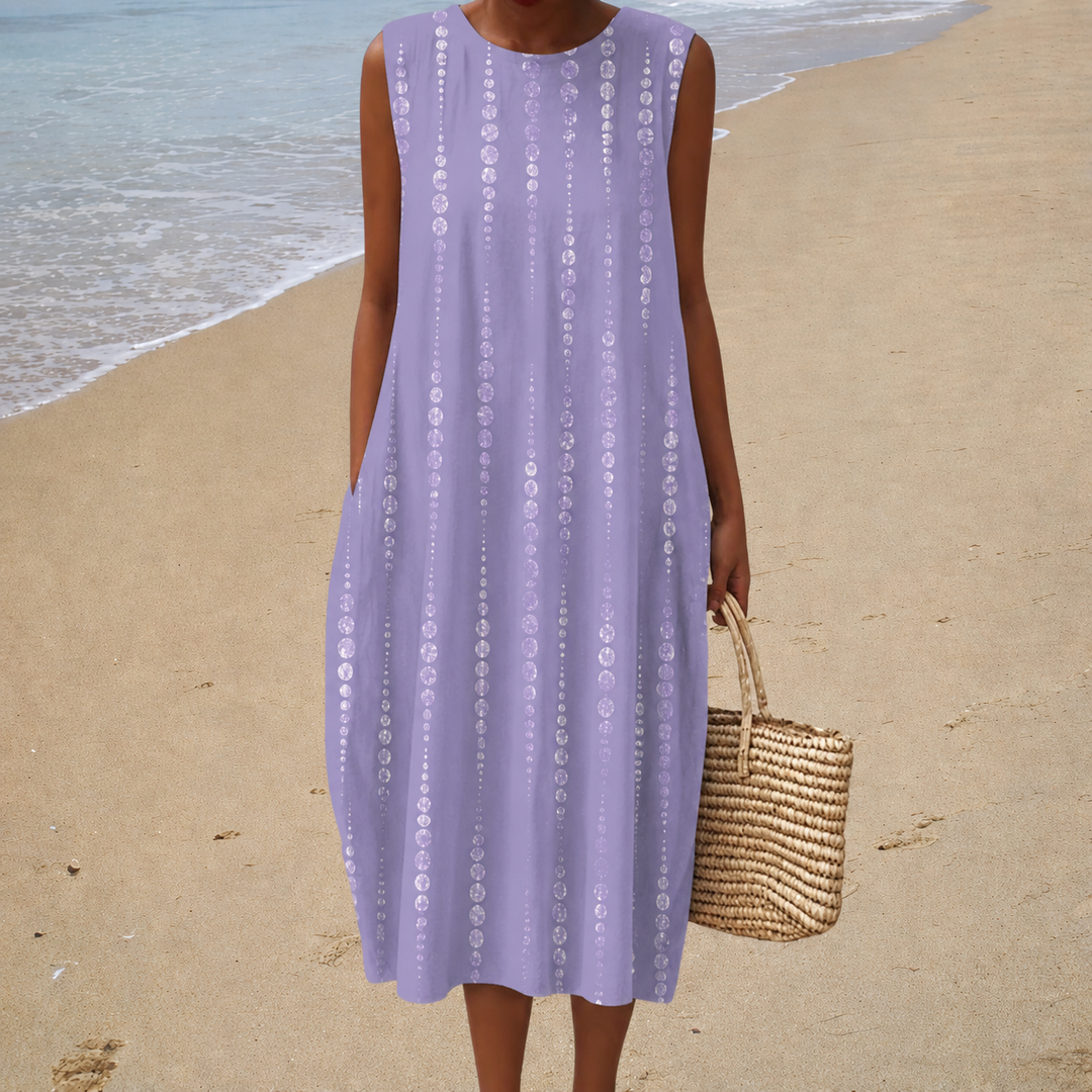 Edith | Midikleid mit Sonnenuntergangs-Print, Baumwollmischung