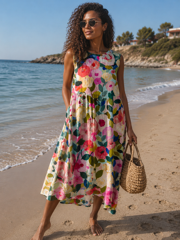 Ellen | Blumen-Midikleid aus gewebter Baumwolle