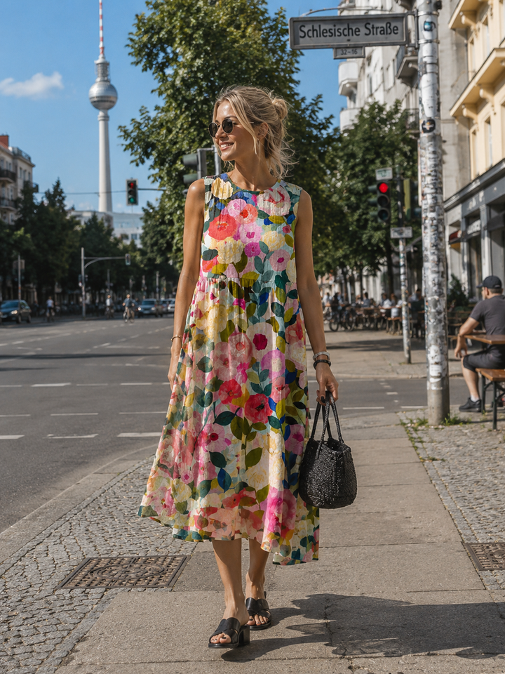 Ellen | Blumen-Midikleid aus gewebter Baumwolle