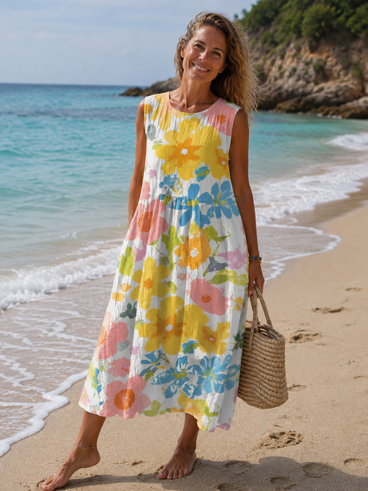 Saga | Midikleid mit Blätter-Print