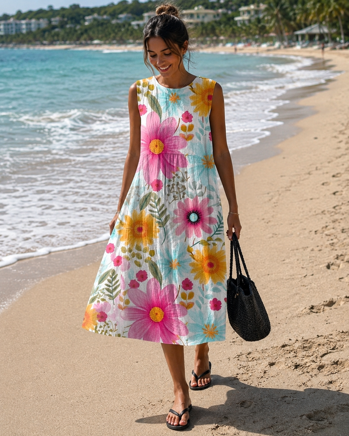Ingrid |Midikleid mit geometrischem Print in Schwarz