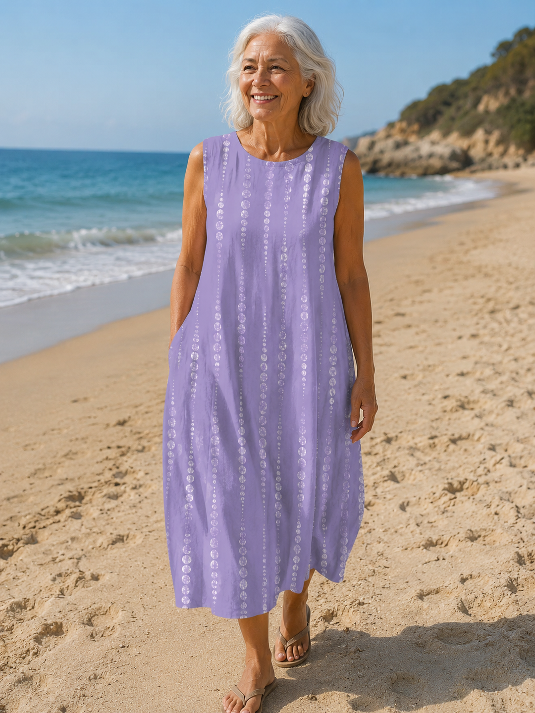 Edith | Midikleid mit Sonnenuntergangs-Print, Baumwollmischung