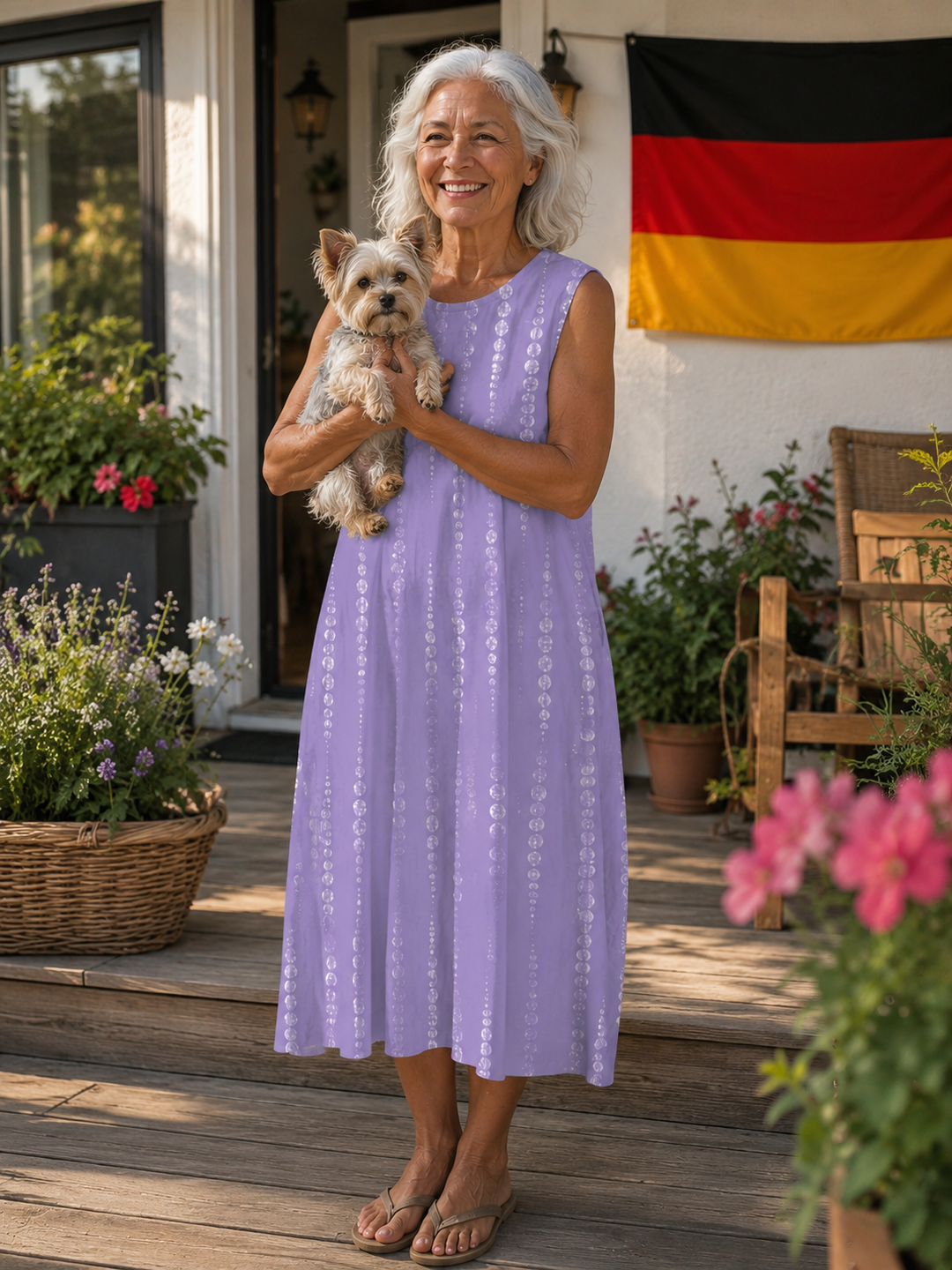 Edith | Midikleid mit Sonnenuntergangs-Print, Baumwollmischung