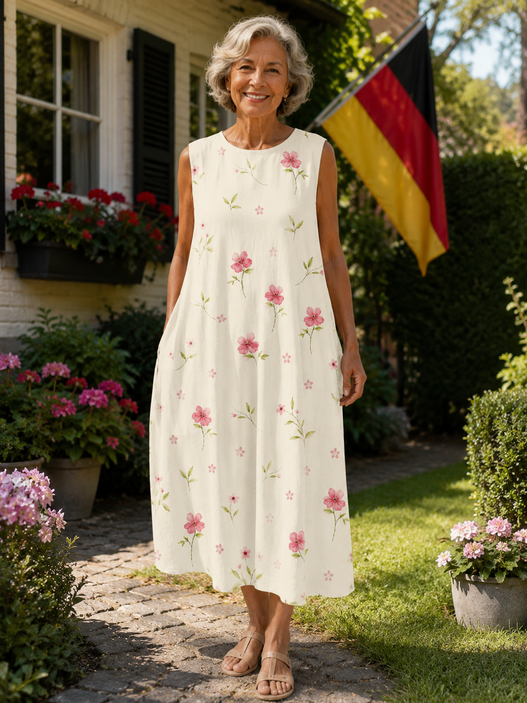 Maja | Midikleid mit Pastellblumen, Baumwollmischung