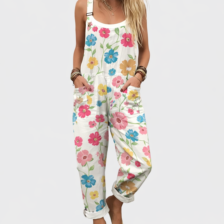 Emma Stralsund | Bunte Blumen-Latzhose Creme