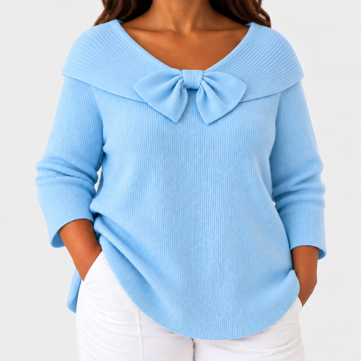 Jumper with Bow and Round Neckline for Women