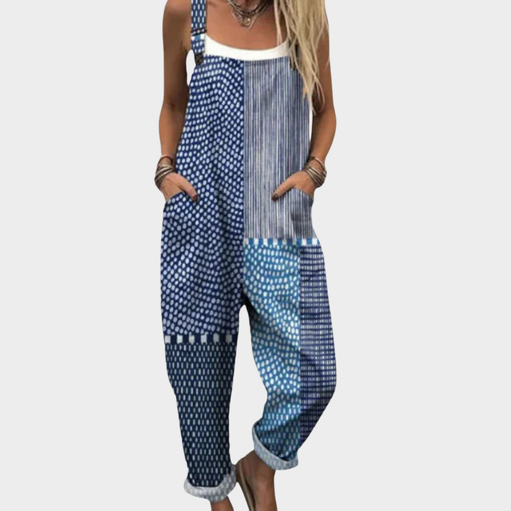 Ottilie Marburg | Boho-Latzhose Blau mit Patchwork