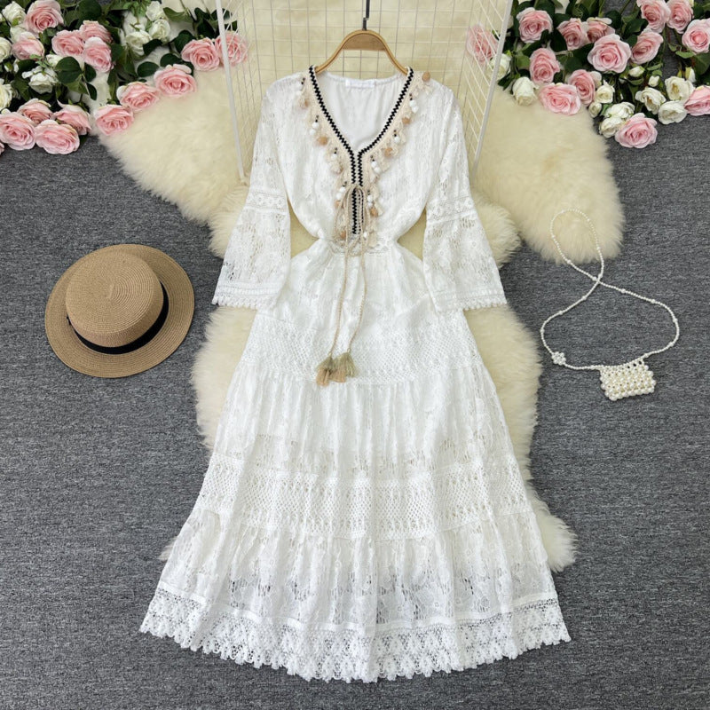 Waltraud Bayreuth | Boho-Spitzenkleid in Beige