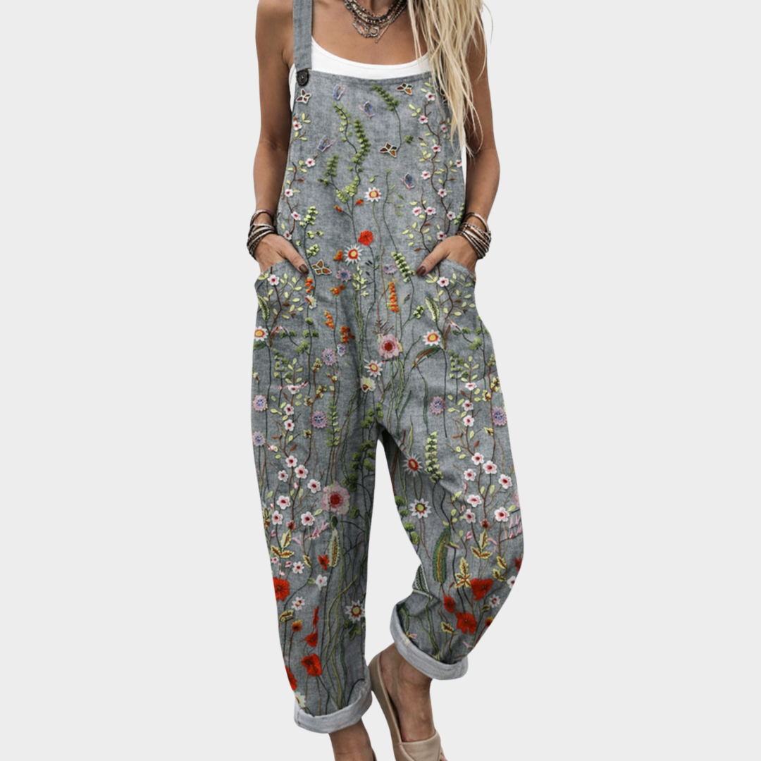 Helene Potsdam | Graue Latzhose mit Blumenwiese
