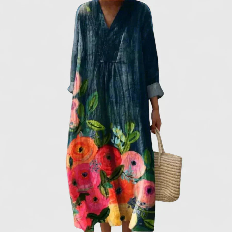Johanna Weimar | Elegantes Maxikleid in Ozeanblau Floral