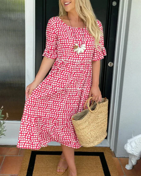 Emma Rüdesheim | Midi-Kleid mit Kurzen Ärmeln in Sand