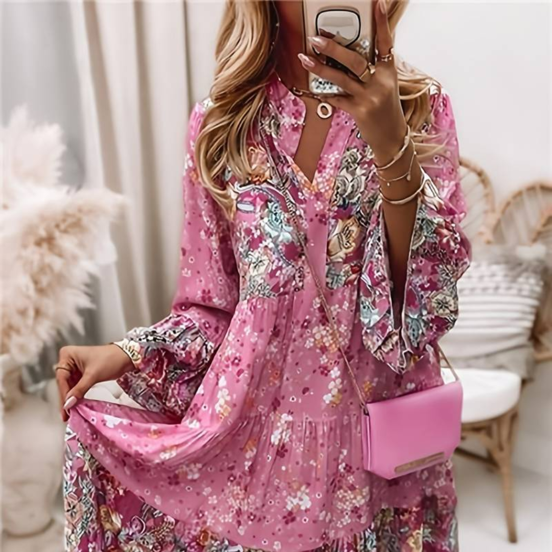 Irmgard Bad-Ischl | Bedrucktes Boho-Kleid in Rosa