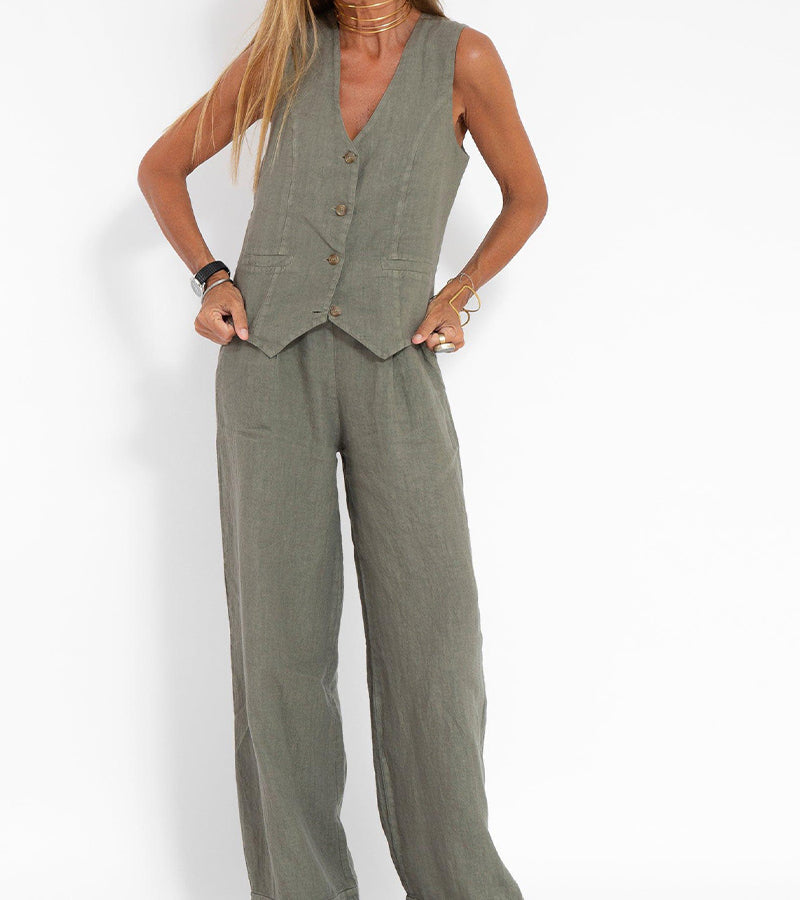 Charlotte Worms | Ensemble Gilet mit Knöpfen & Weite Hose