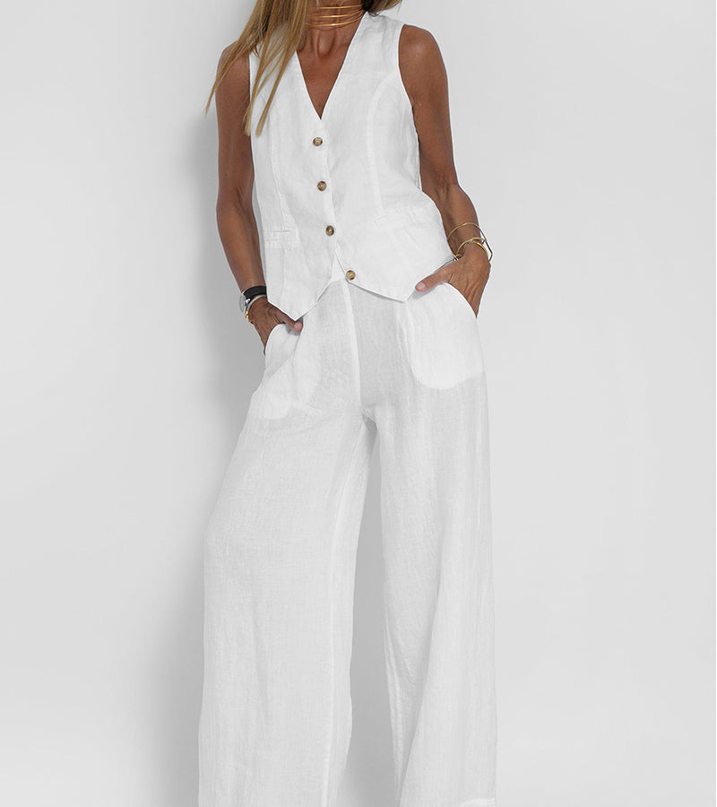 Charlotte Worms | Ensemble Gilet mit Knöpfen & Weite Hose