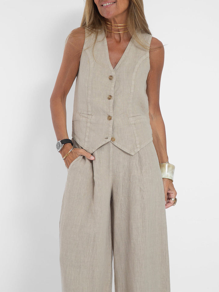 Charlotte Worms | Ensemble Gilet mit Knöpfen & Weite Hose