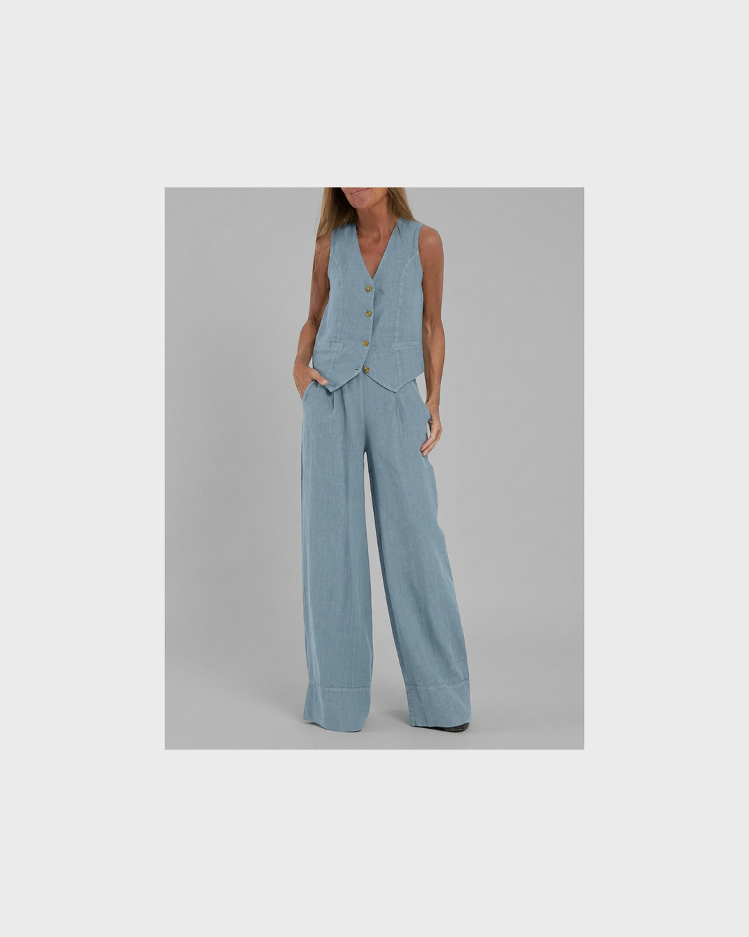 Charlotte Worms | Ensemble Gilet mit Knöpfen & Weite Hose